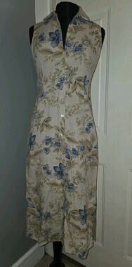 Vtg Statements Floral Linen Button Front Maxi Dress Sleeveless 4P Resort Wear